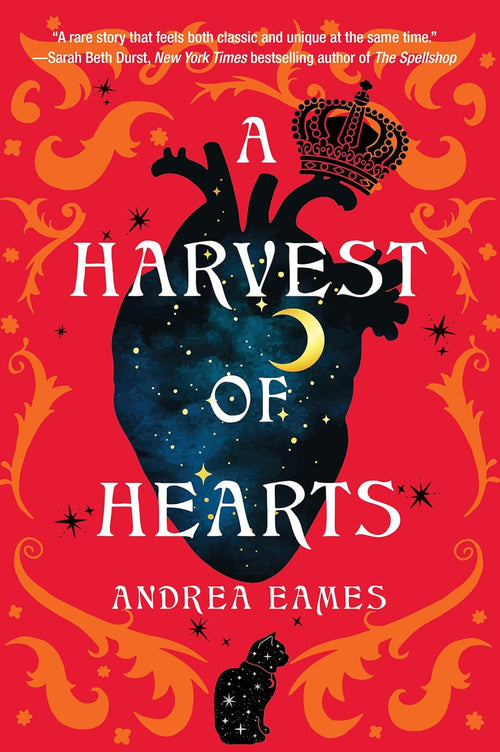Book cover of 'A Harvest of Hearts' with a heart design and decorative elements on a red background.